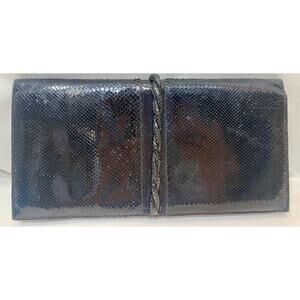 Nancy Gonzalez BLACK Snake Skin Flap Clutch inner zip pocket Vintage